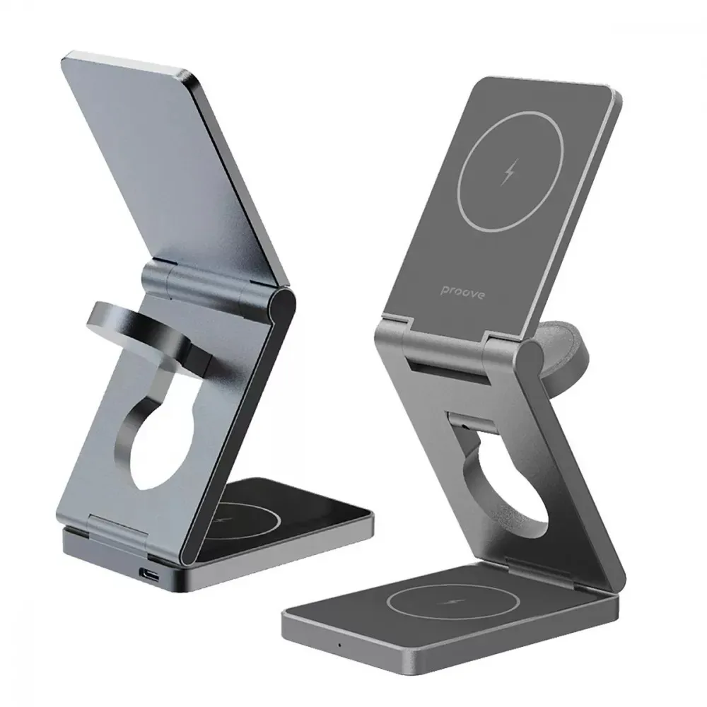 Бездротовий зарядний пристрій Proove Titan Volt 3in1 Gray (WSTV15000003) - мініатюра 2