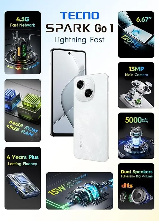 Смартфон Tecno Spark Go 1 (KL4) 3/128GB Glittery White (4894947037849) - мініатюра 4