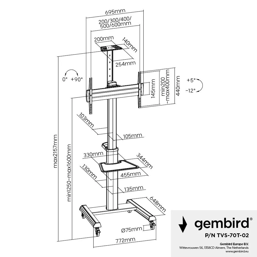 Кронштейн Gembird TVS-70T-02 (VESA600х400) - мініатюра 8