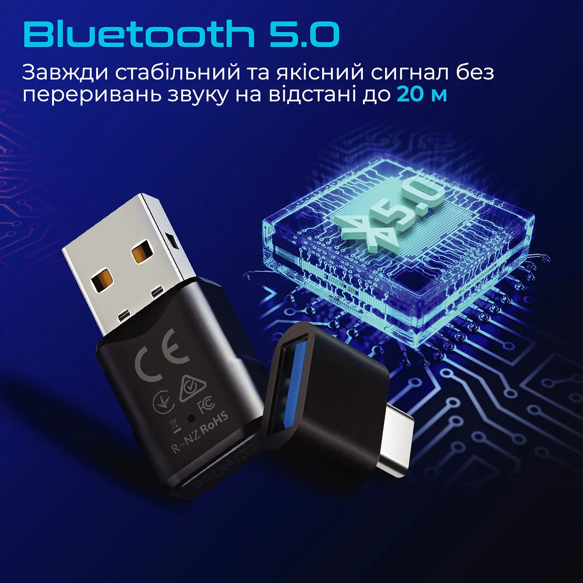 Bluetooth-адаптер аудіо Promate BlueLink Bluetooth 5.0 Black - мініатюра 2