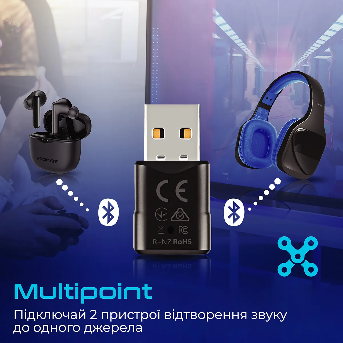 Bluetooth-адаптер аудіо Promate BlueLink Bluetooth 5.0 Black - мініатюра 3