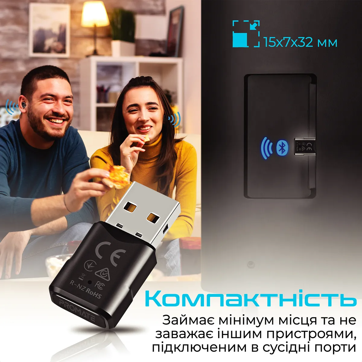 Bluetooth-адаптер аудіо Promate BlueLink Bluetooth 5.0 Black - мініатюра 5