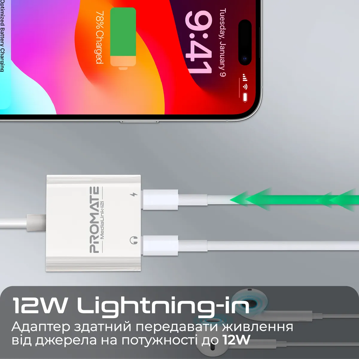Адаптер Promate MediaLink-i2і Lightning - 2хLightning (M/F) White - мініатюра 4