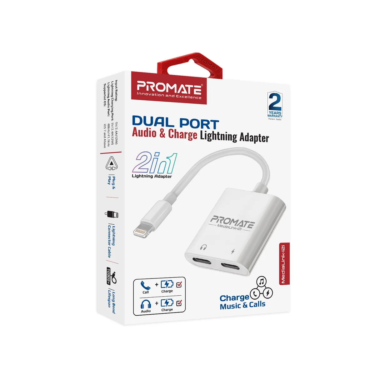 Адаптер Promate MediaLink-i2і Lightning - 2хLightning (M/F) White - мініатюра 8