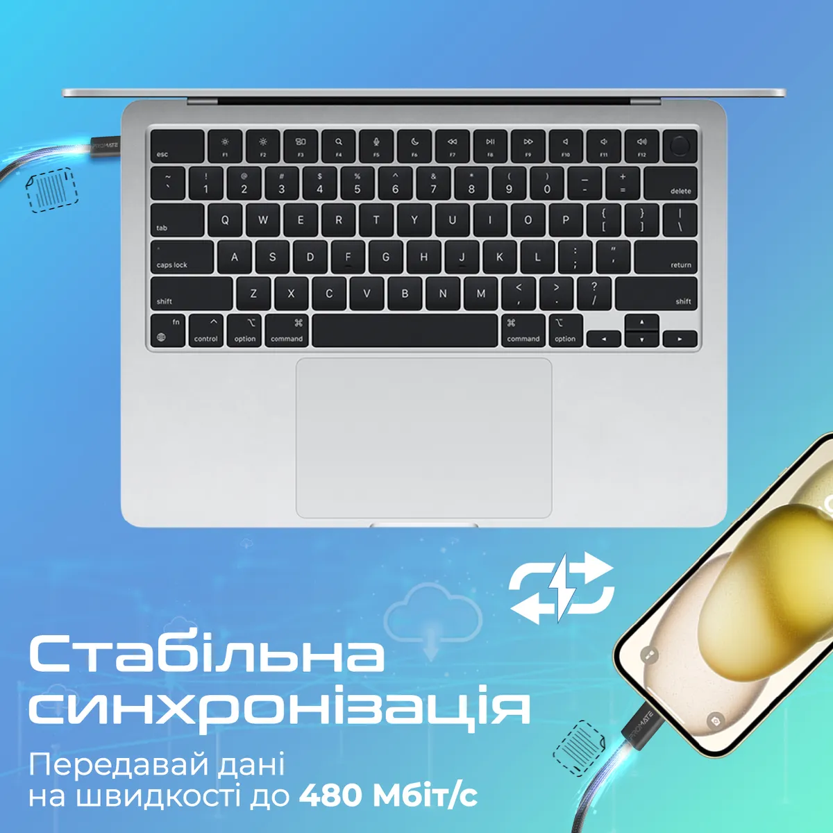 Кабель Promate EcoLine-Ci120 USB Type-C - Lightning (M/M), 3 A, 27 W, 1.2 м, Black - мініатюра 3