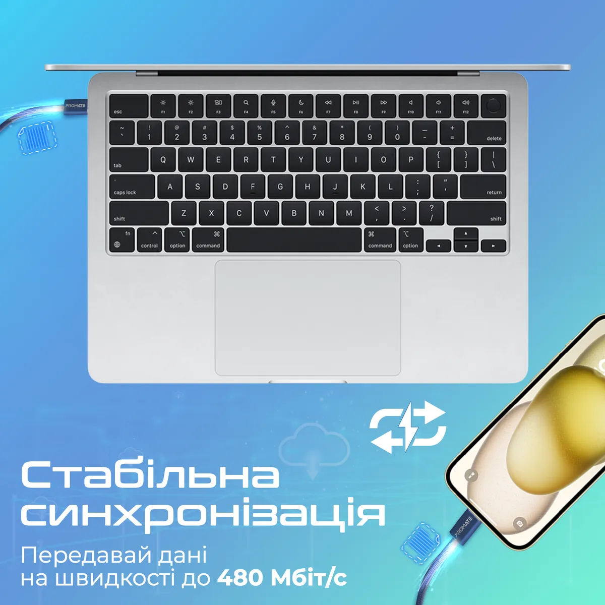 Кабель Promate EcoLine-Ci120 USB Type-C - Lightning (M/M), 3 A, 27 W, 1.2 м, Navy - мініатюра 3