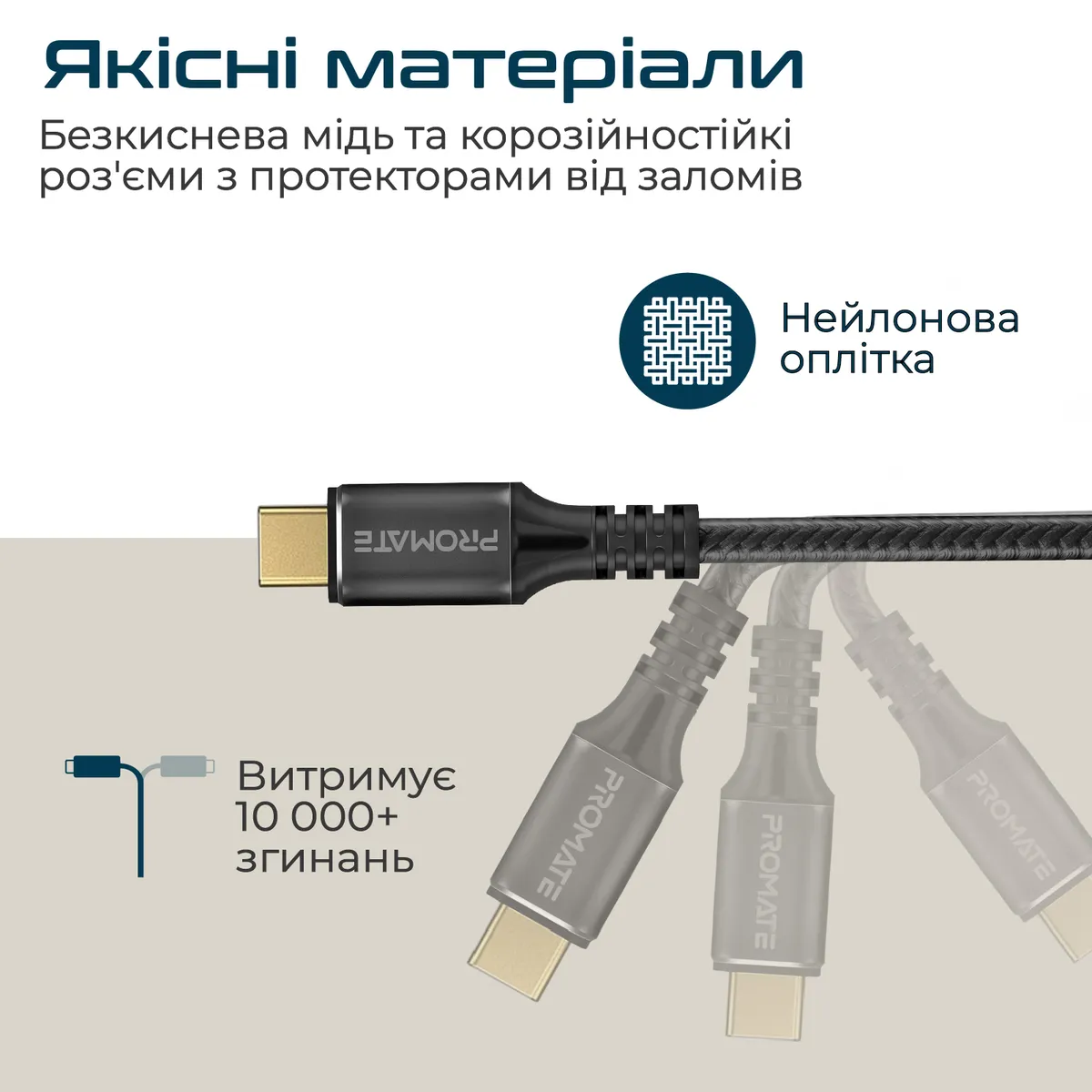 Кабель Promate PowerBolt240 USB Type-C - USB Type-C (M/M), 5 A, 240 W, 2 м, Black - мініатюра 5