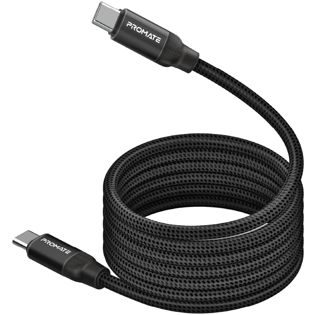 Кабель Promate Springy USB Type-C - USB Type-C (M/M), 3 A, 60 W, 1.2 м, Black - мініатюра 8