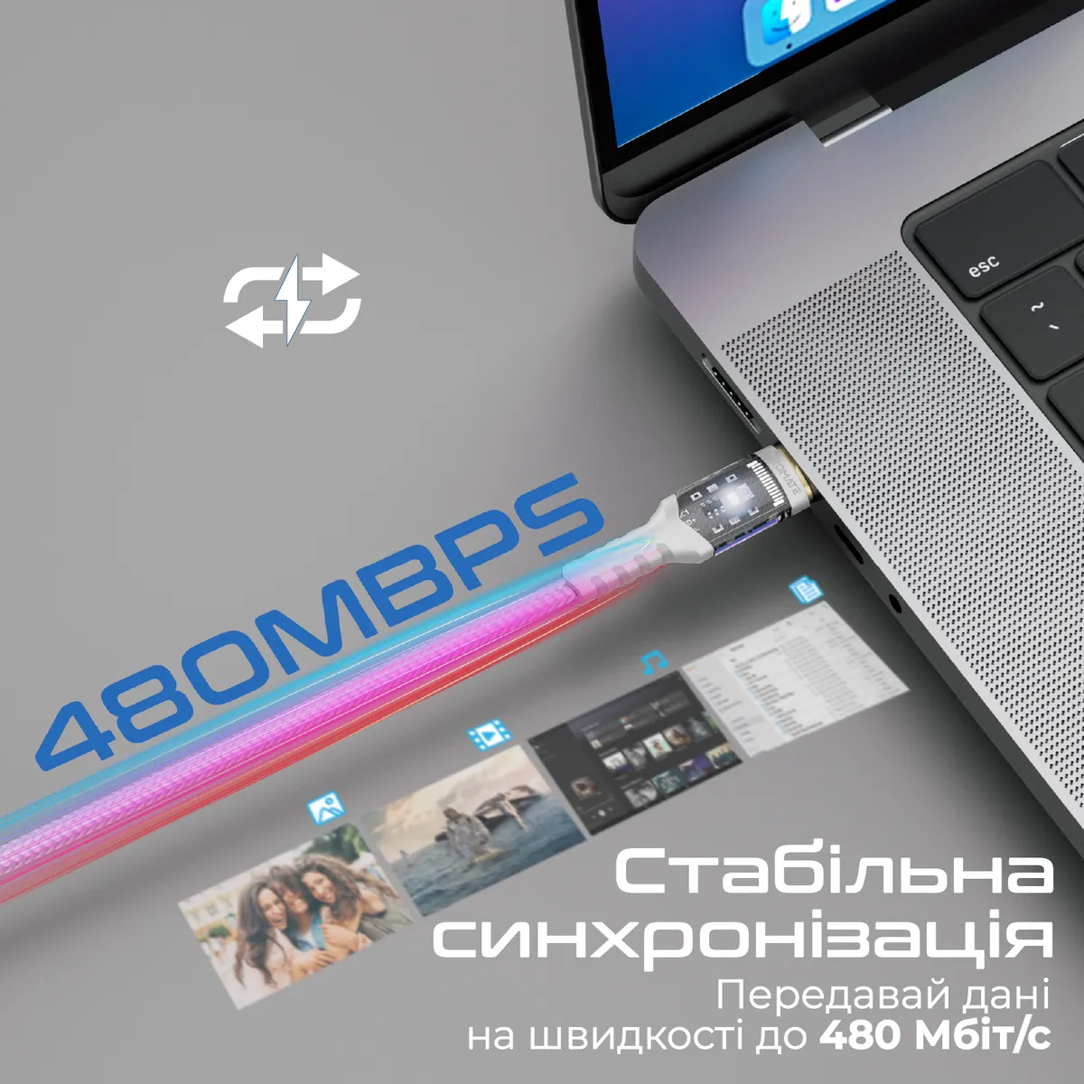 Кабель Promate Lucidline-CC120 USB Type-C - USB Type-C (M/M), 5 A, 100 W, 1.2 м, White - мініатюра 3