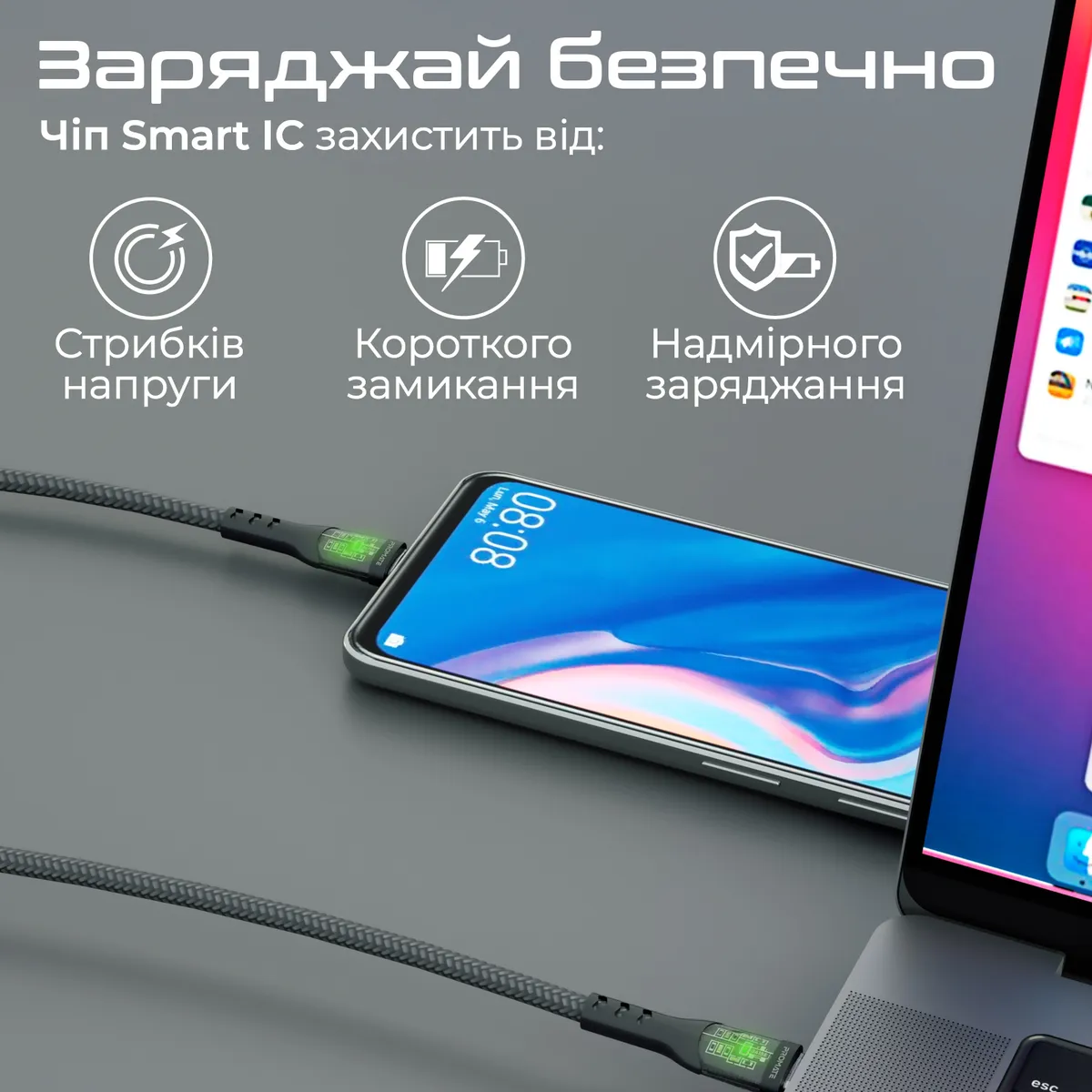 Кабель Promate TransLine-CC200 USB Type-C - USB Type-C (M/M), 3 A, 60 W, 2 м, Black - мініатюра 5