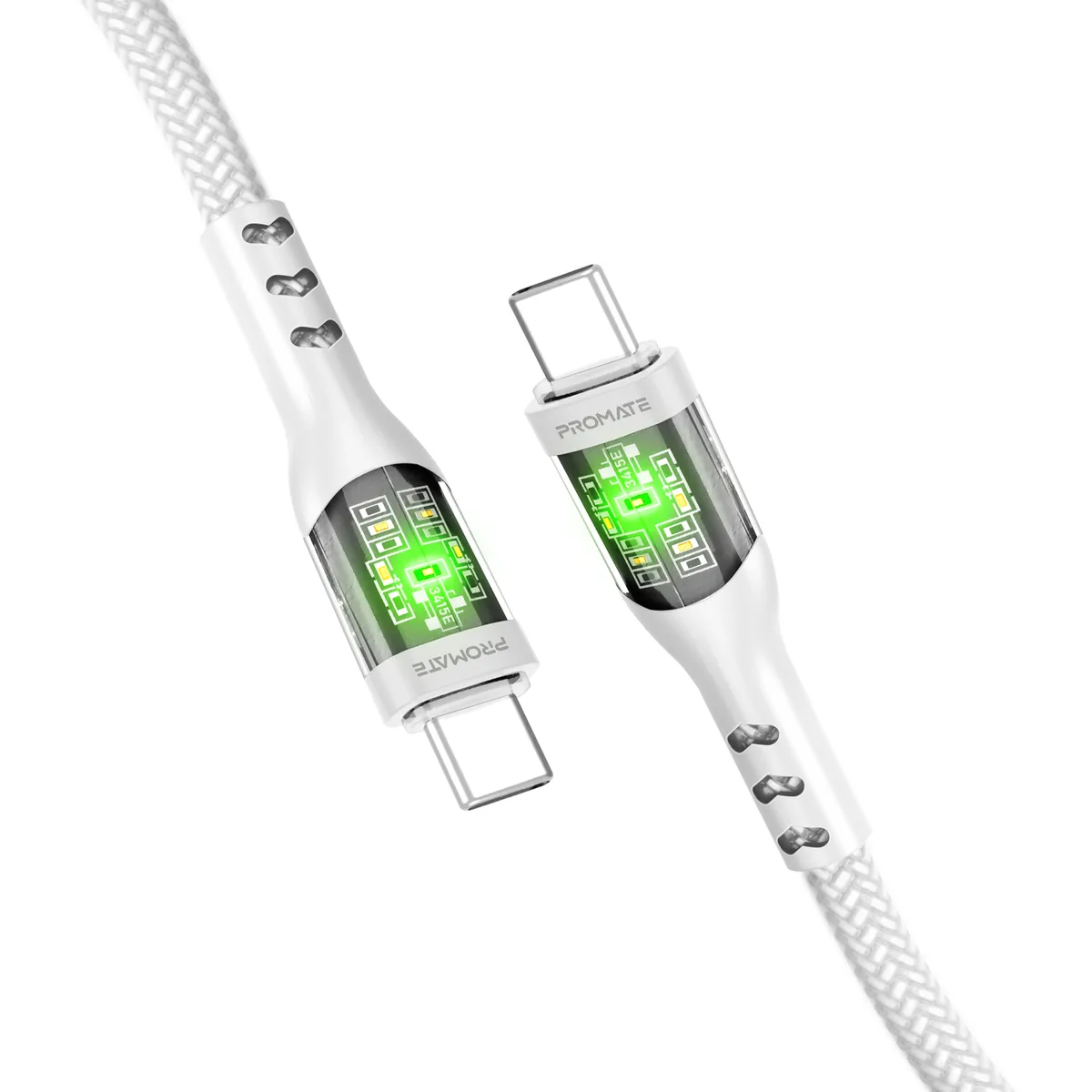 Кабель Promate TransLine-CC200 USB Type-C - USB Type-C (M/M), 3 A, 60 W, 2 м, White - зображення 1