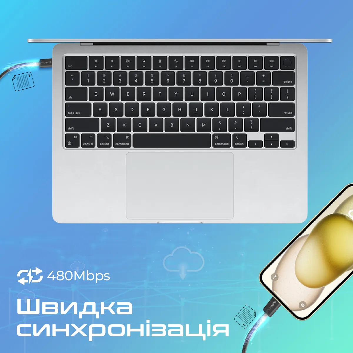 Кабель Promate EcoLine-CC120 USB Type-C - USB Type-C (M/M), 3 A, 60 W, 1.2 м, Black - мініатюра 2