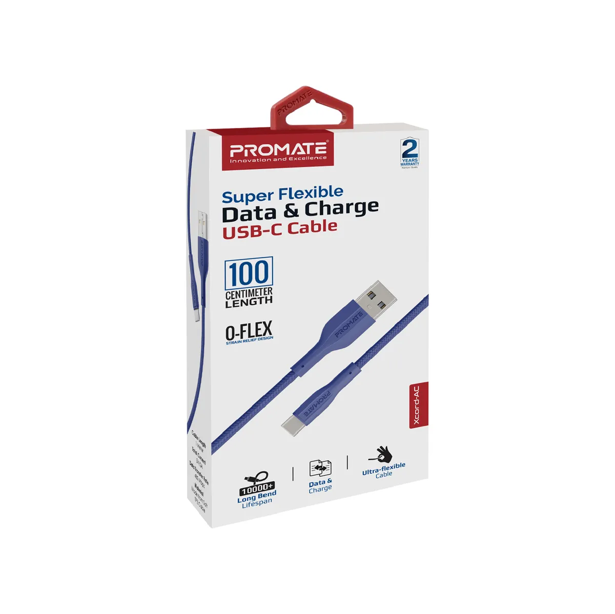 Кабель Promate xCord-AC USB - USB Type-C (M/M), 2 A, 1 м, Navy - мініатюра 6