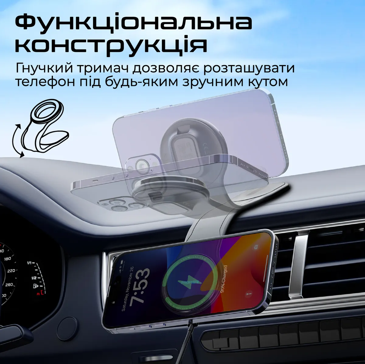 Бездротовий зарядний пристрій Promate Laxmount-15W MagSafe Black - мініатюра 4