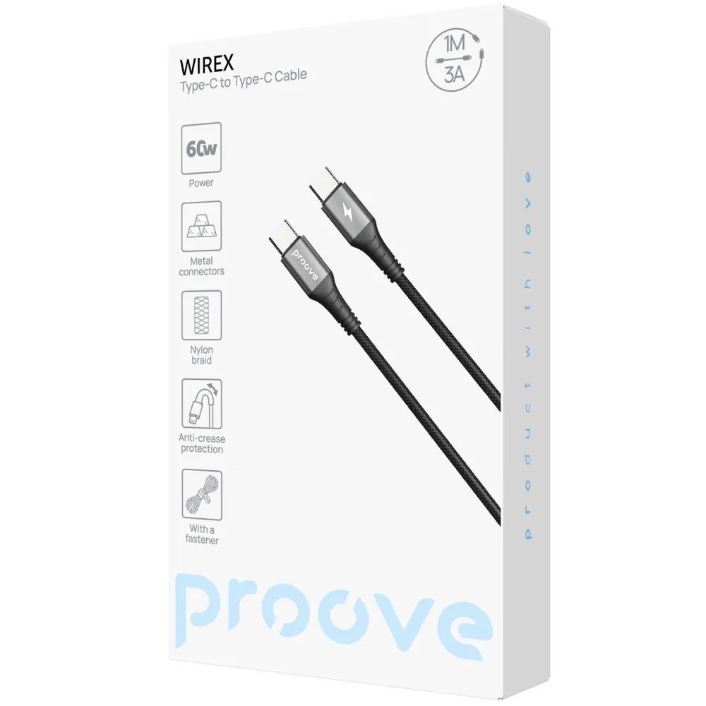 Кабель Proove WireX Type-C to Type-C 60W (1m) black - мініатюра 2