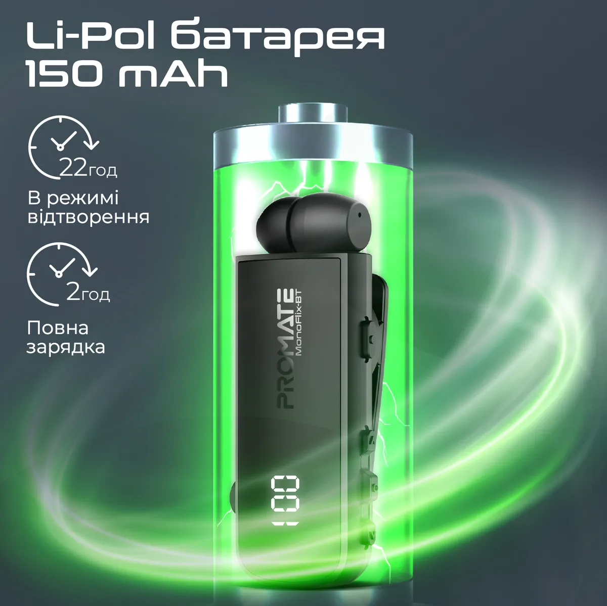 Bluetooth-гарнітура Promate Monoflix-bt Black - мініатюра 4