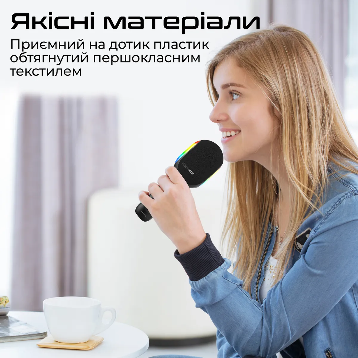 Мікрофон для караоке Promate VocalMic Bluetooth LED Black - мініатюра 10