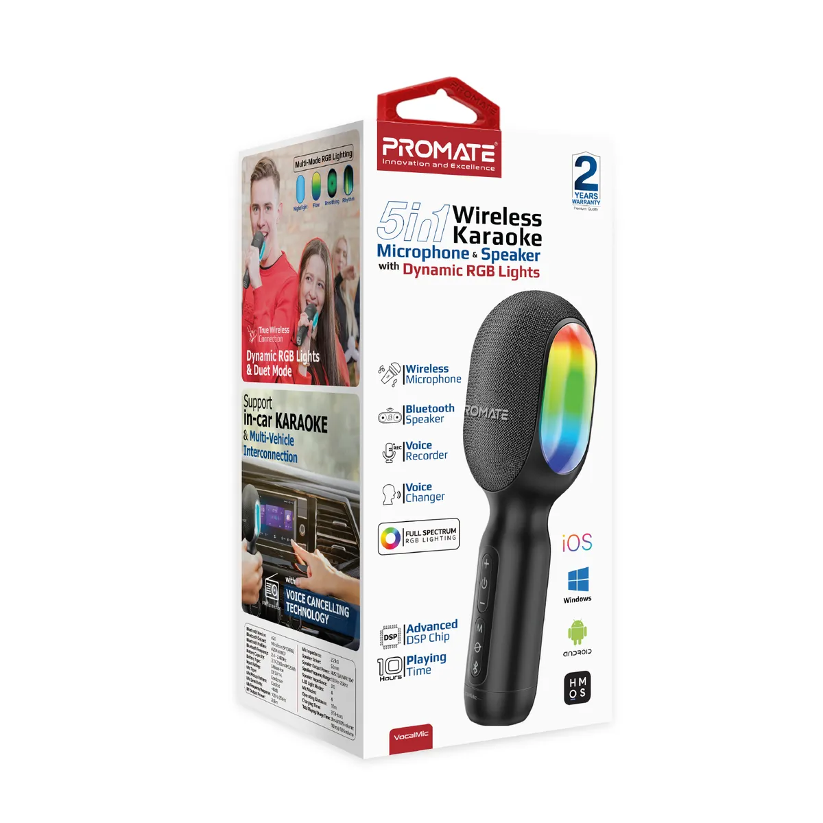 Мікрофон для караоке Promate VocalMic Bluetooth LED Black - мініатюра 12