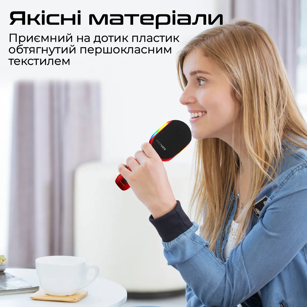 Мікрофон для караоке Promate VocalMic Bluetooth LED Red - мініатюра 10