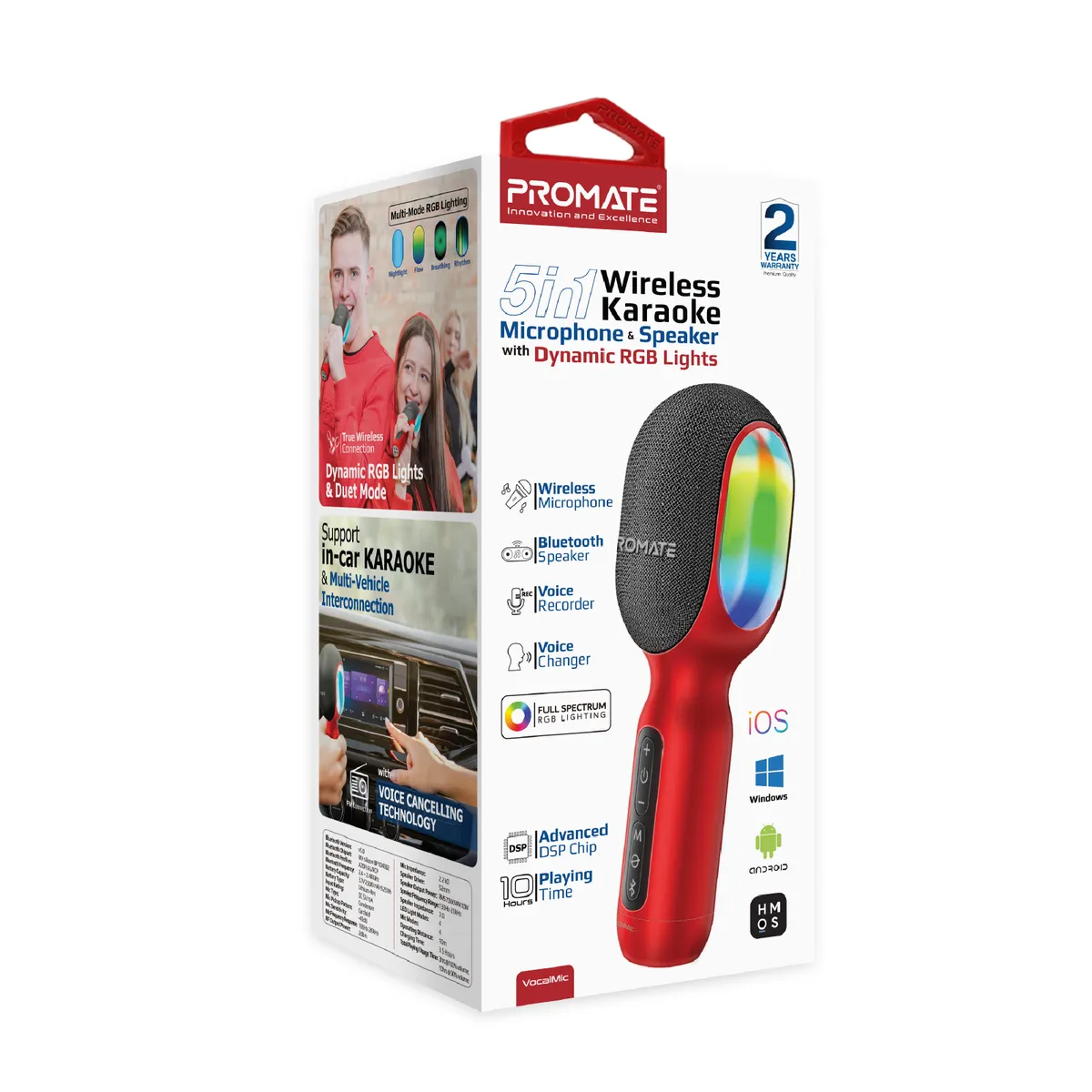 Мікрофон для караоке Promate VocalMic Bluetooth LED Red - мініатюра 12
