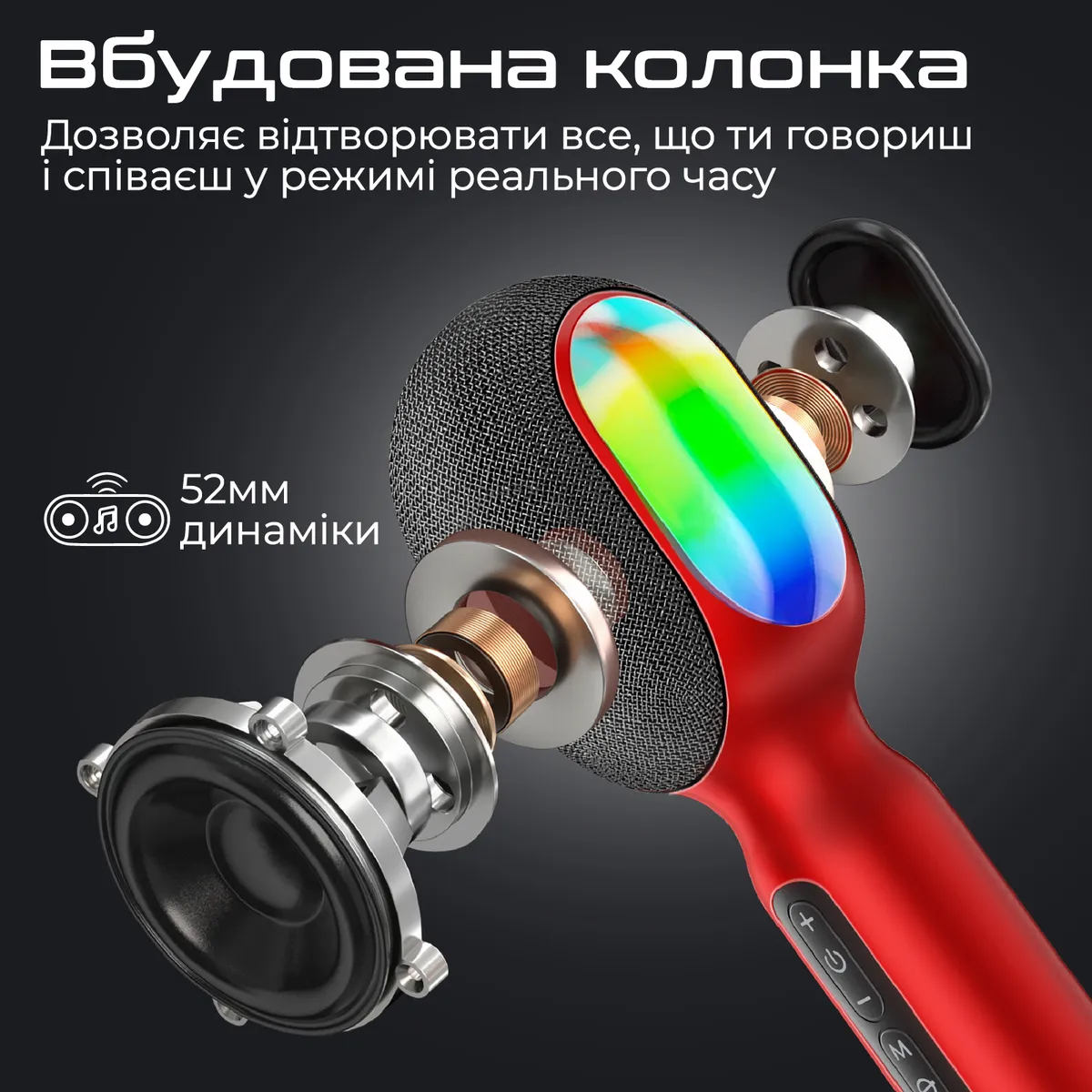 Мікрофон для караоке Promate VocalMic Bluetooth LED Red - мініатюра 2