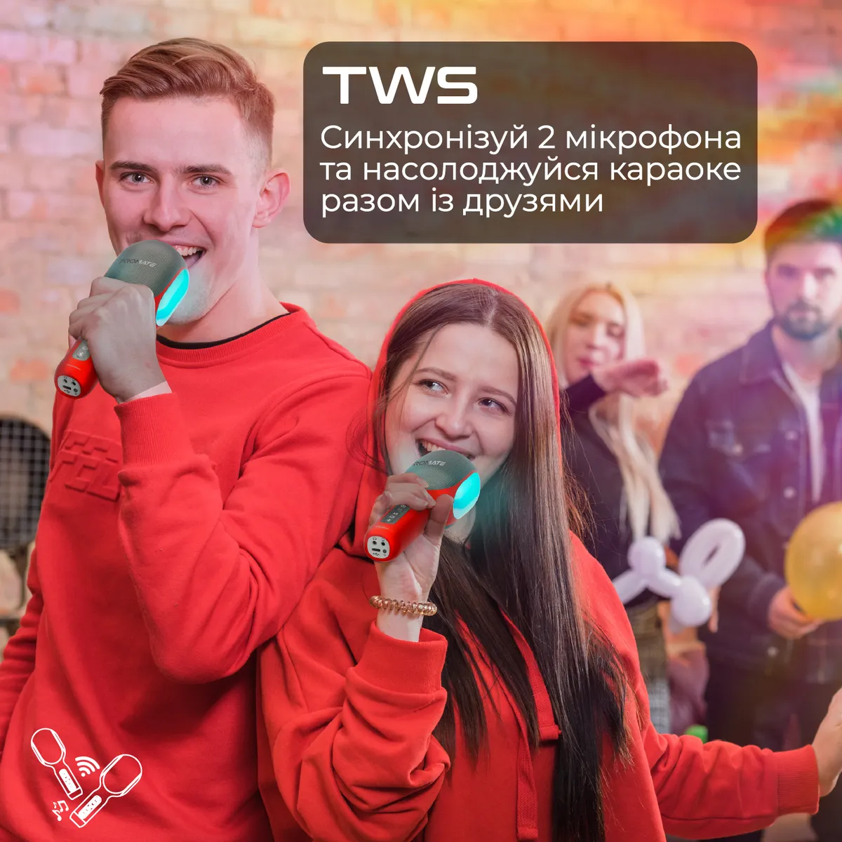 Мікрофон для караоке Promate VocalMic Bluetooth LED Red - мініатюра 6