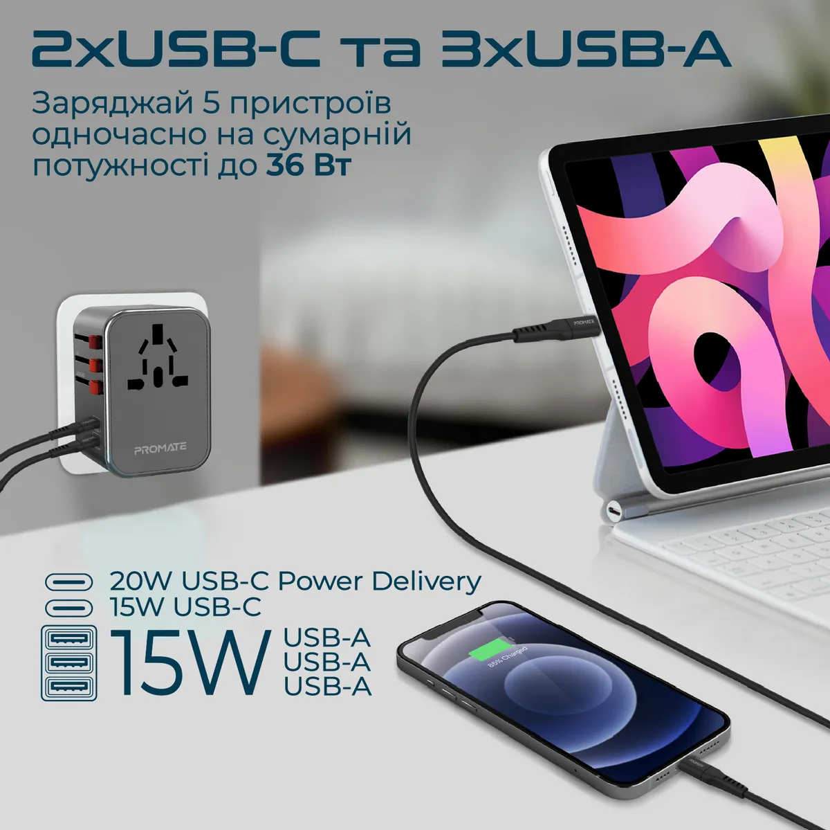 Зарядний пристрій Promate TripMate-36W Black - мініатюра 4