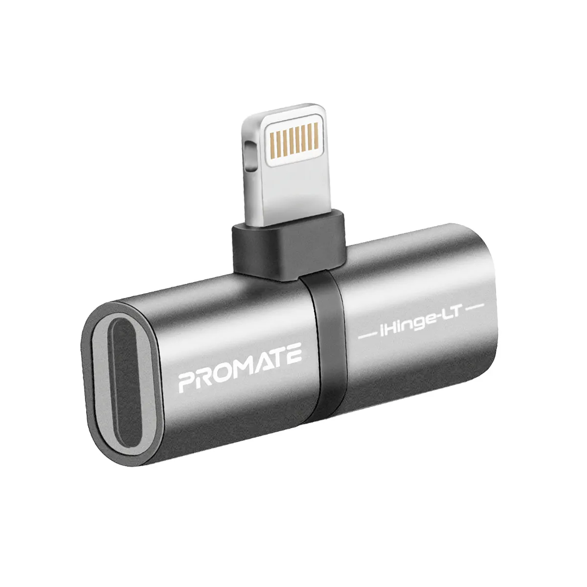 Адаптер Promate iHinge Lightning - 2хLightning (M/F) Grey - зображення 1