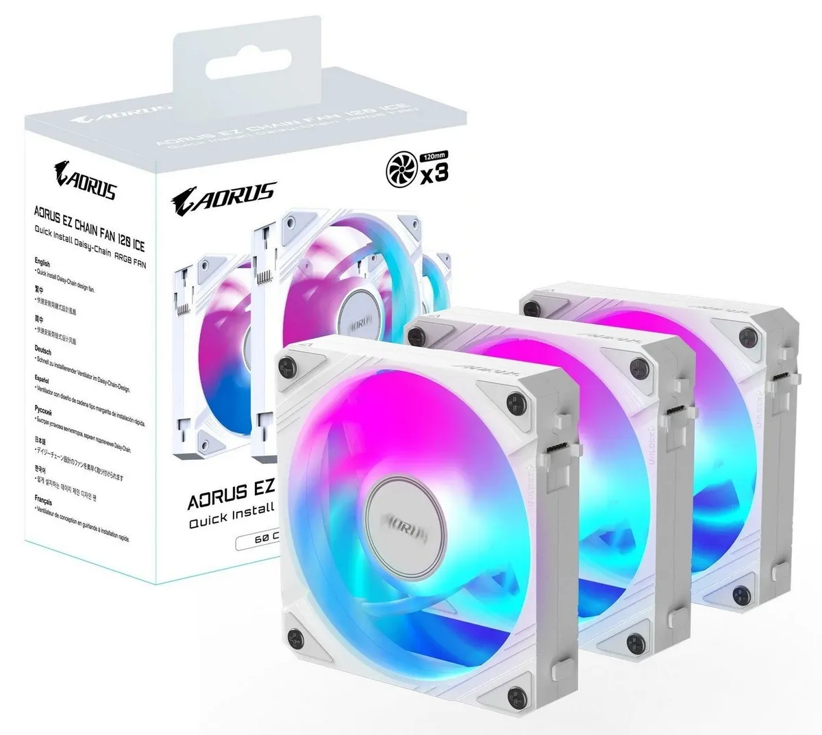Вентилятор Gigabyte Aorus EZ Chain Fan 120 Ice 3-Pack White (GP-ECFAN1203 ICE) - мініатюра 7