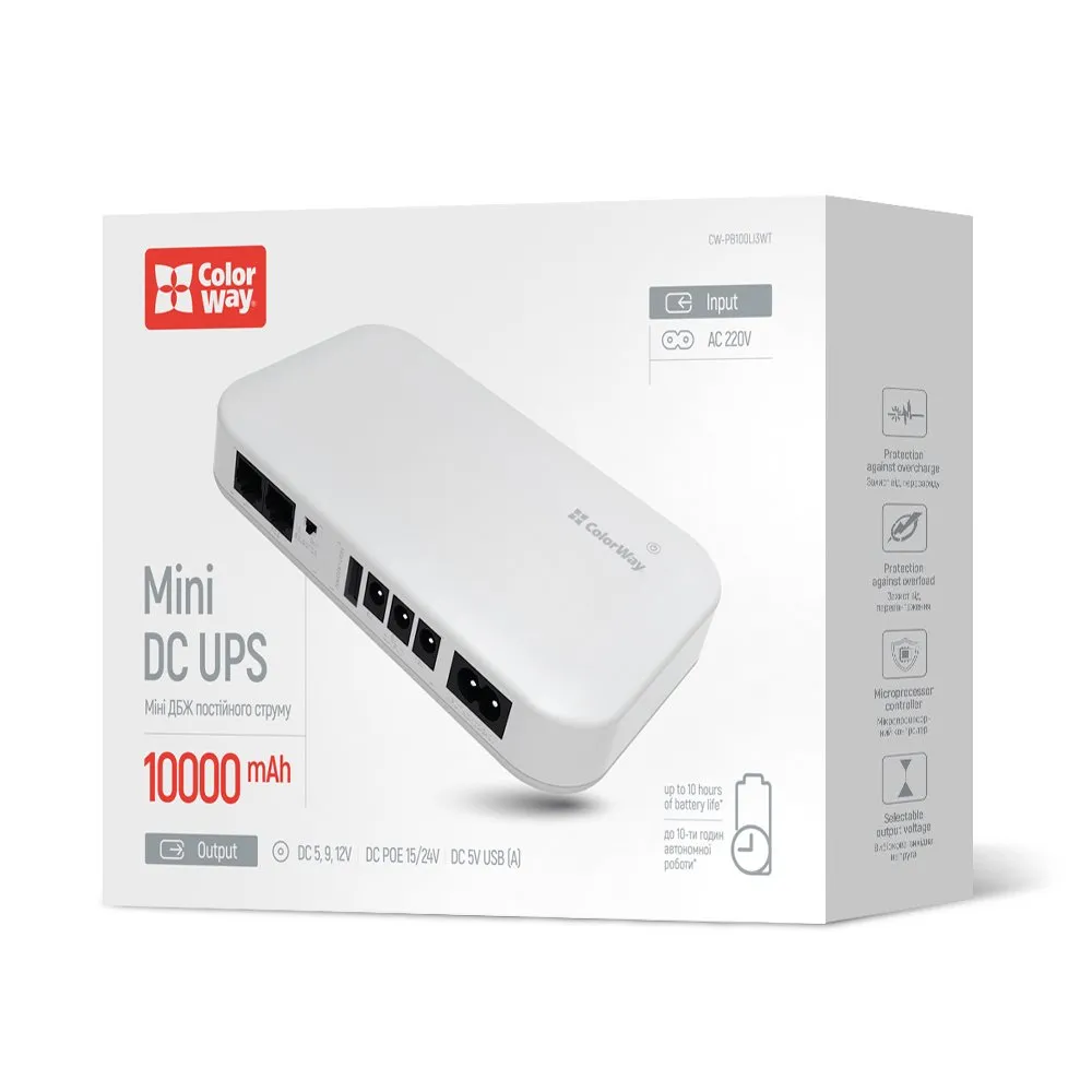 Джерело безперебійного живлення для роутерів/комутаторів ColorWay CW-PB100LI3WT 10000mAh 21W DC 5V/9V/12V/24V - мініатюра 2