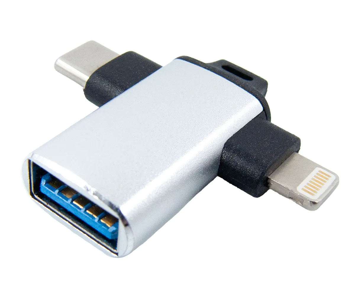 Адаптер Dengos OTG USB-Lightning/USB Type-C Silver (ADP-022) - мініатюра 2