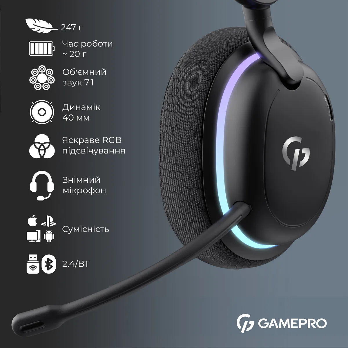 Гарнітура GamePro Asgard Bragi Black (HSW250B) - мініатюра 15