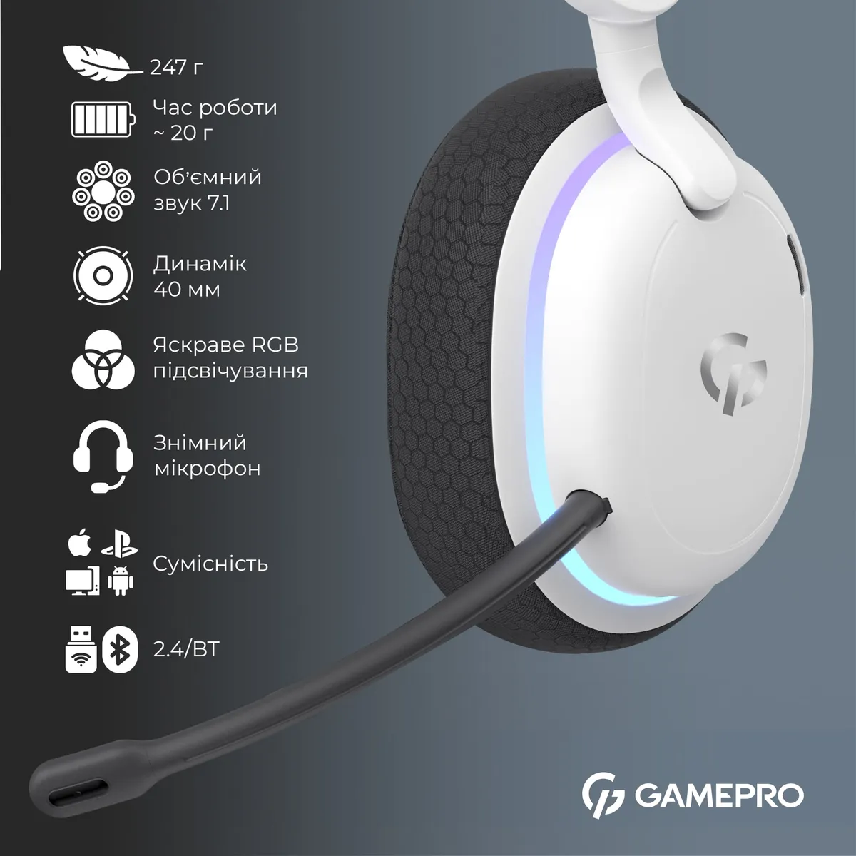 Гарнітура GamePro Asgard Bragi White (HSW250W) - мініатюра 14