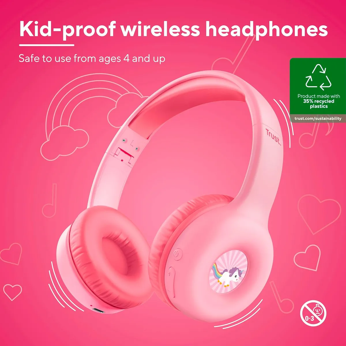 Bluetooth-гарнітура Trust On-ear Nouna Kids, Wireless Pink (25274) - мініатюра 20