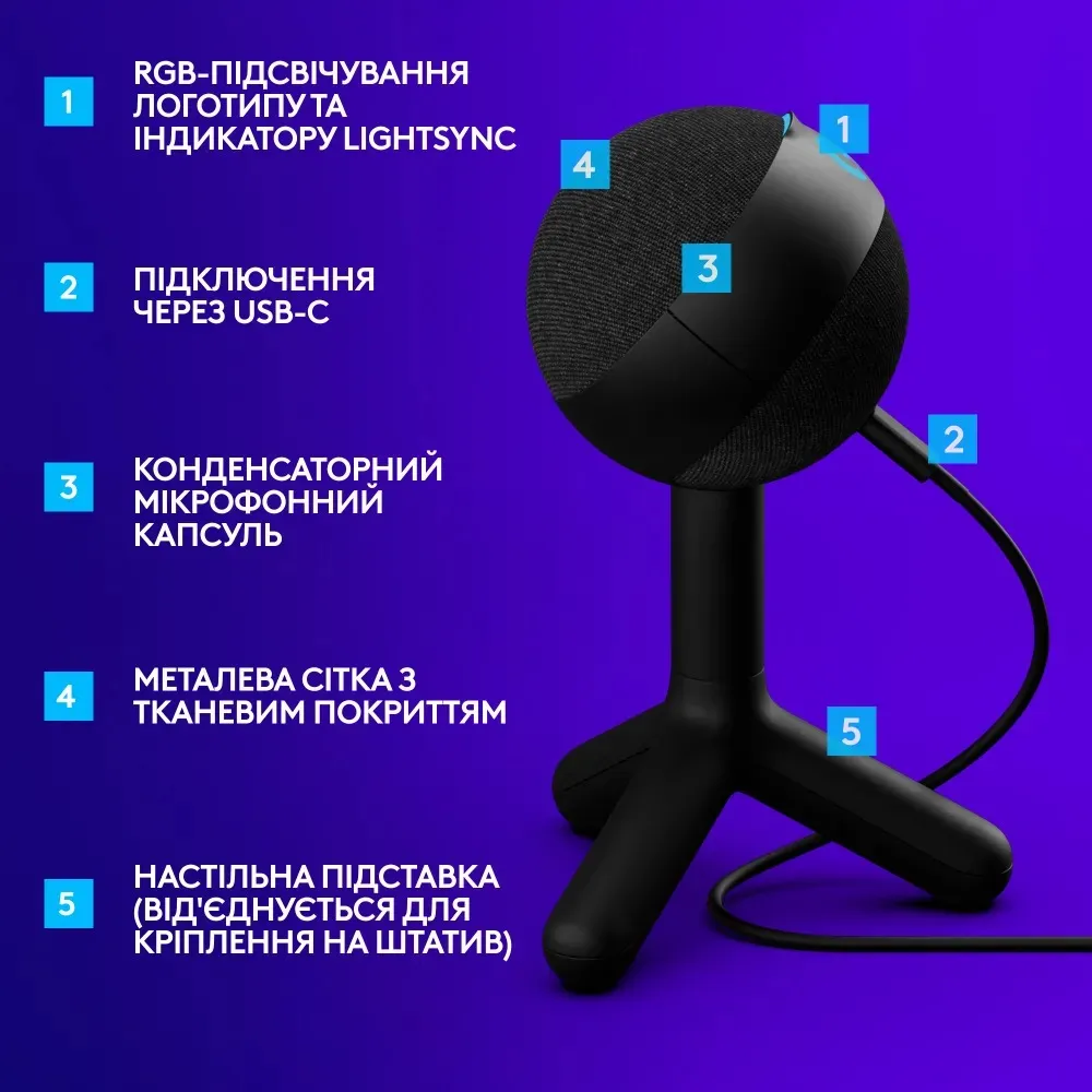 Мiкрофон Logitech G Yeti Orb RGB White (988-000558) - мініатюра 7