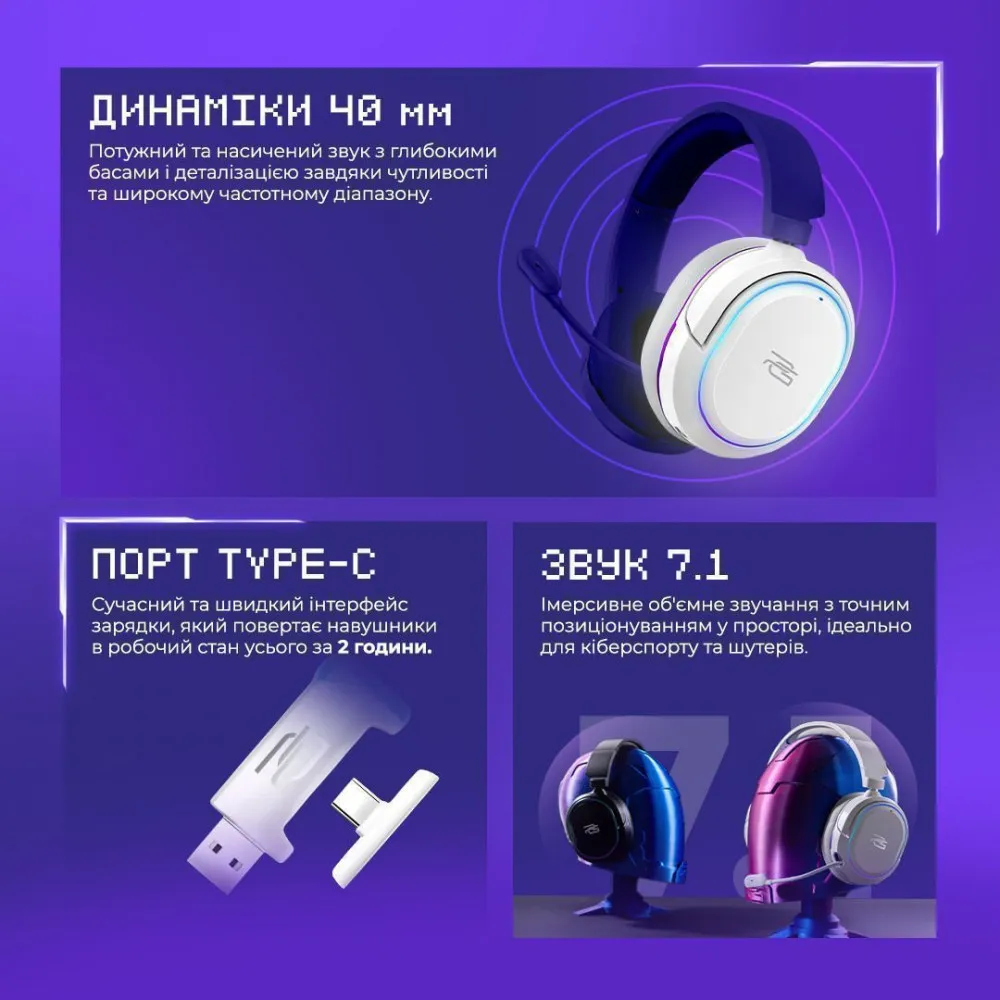 Бездротова ігрова гарнітура Proove Gaming Rapture (APP) (white) - мініатюра 4