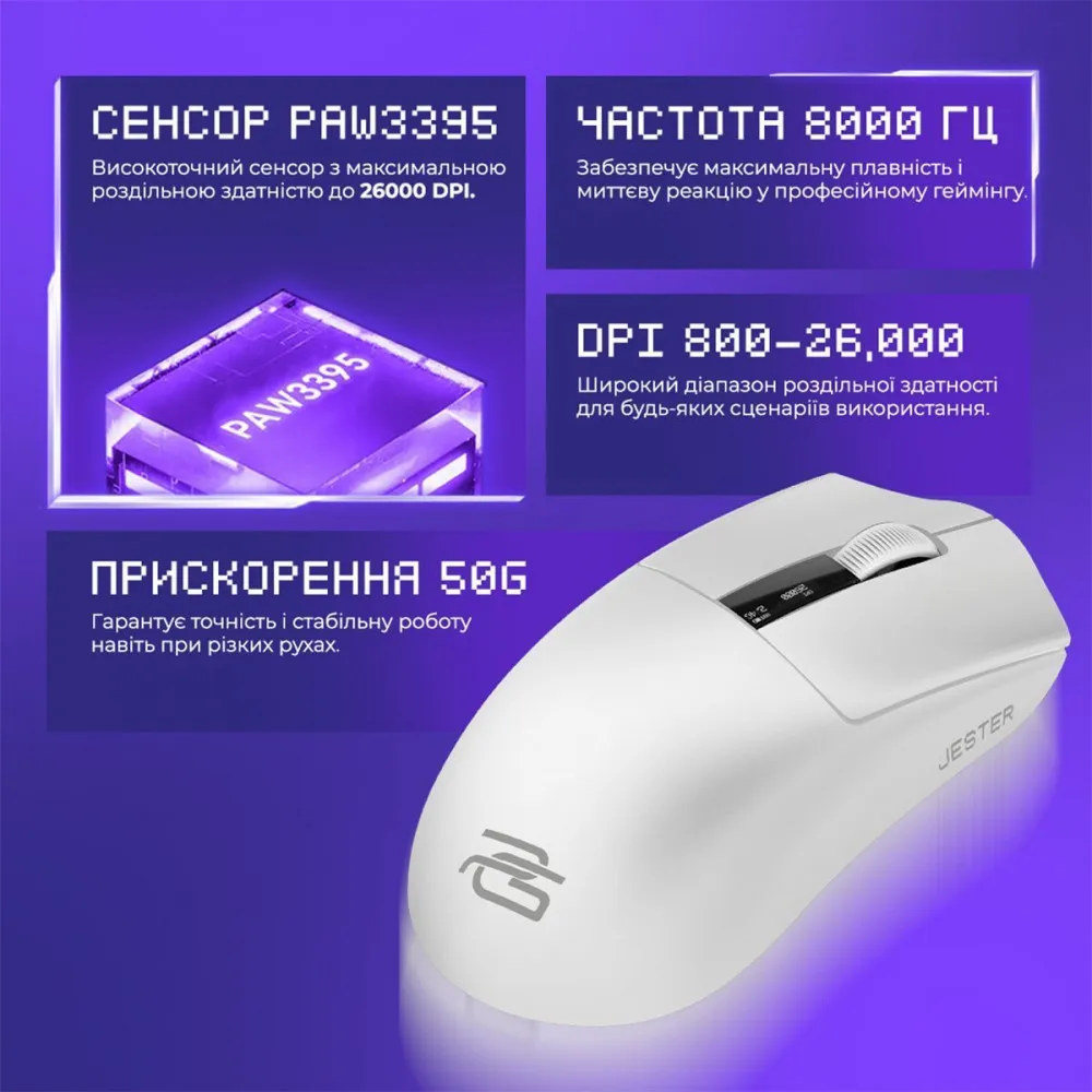 Бездротова ігрова миша Proove Gaming Jester 8K (white) - мініатюра 4