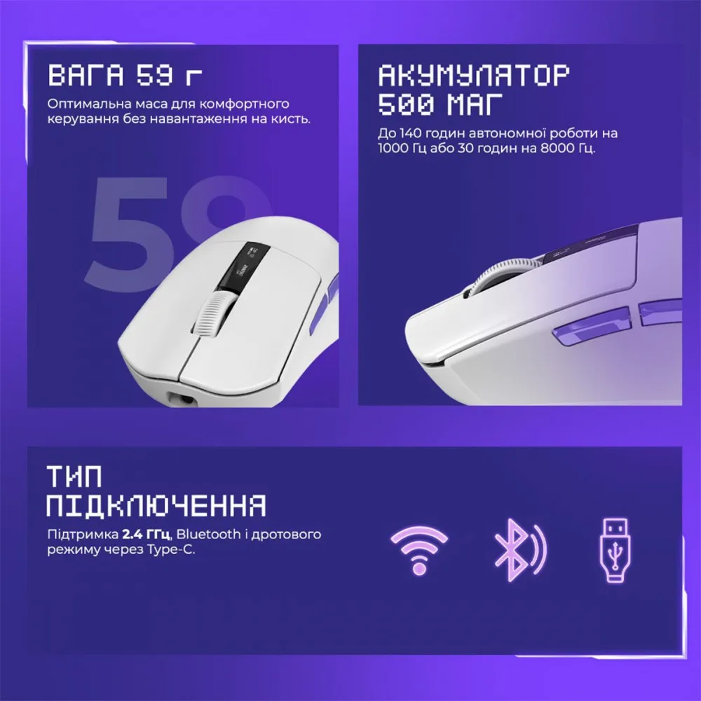 Бездротова ігрова миша Proove Gaming Jester 8K (white) - мініатюра 6