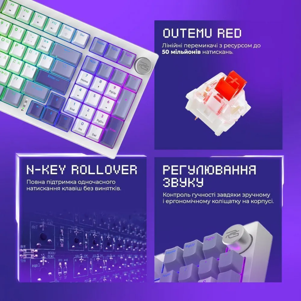 Бездротова клавіатура Proove Gaming Slicker (Ukraine Layout) (white) - мініатюра 10