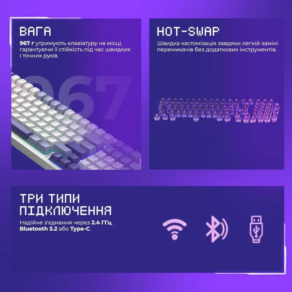 Бездротова клавіатура Proove Gaming Slicker (Ukraine Layout) (white) - мініатюра 12