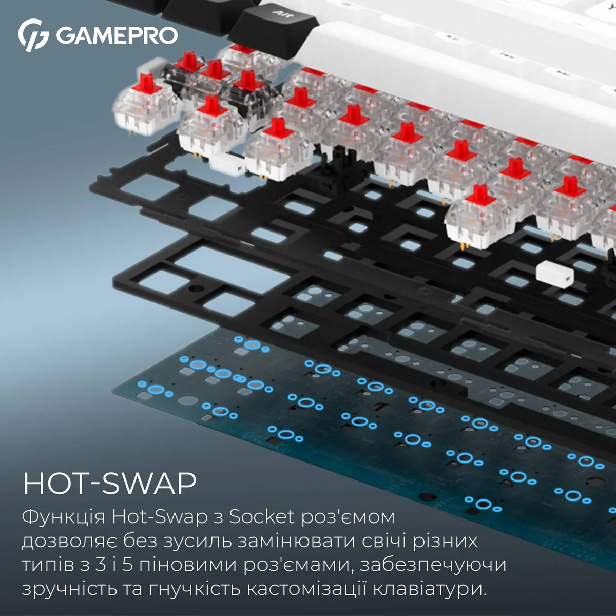 Бездротова механічна клавіатура GamePro Asgard Valhalla  (MK210W Pro) 65% QLAB orange switches - мініатюра 5