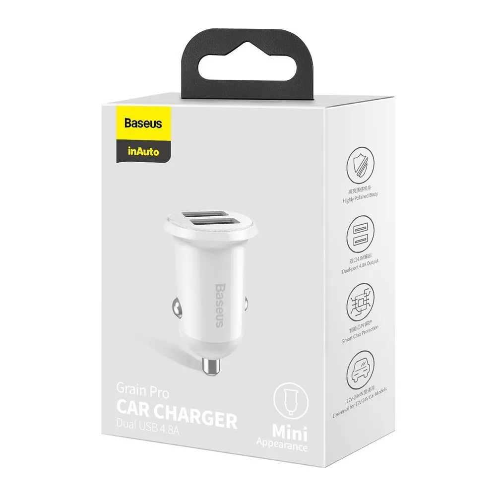 Автомобільний зарядний пристрій Baseus Grain Pro 4.8A 2USB White (CCALLP-02) - мініатюра 6