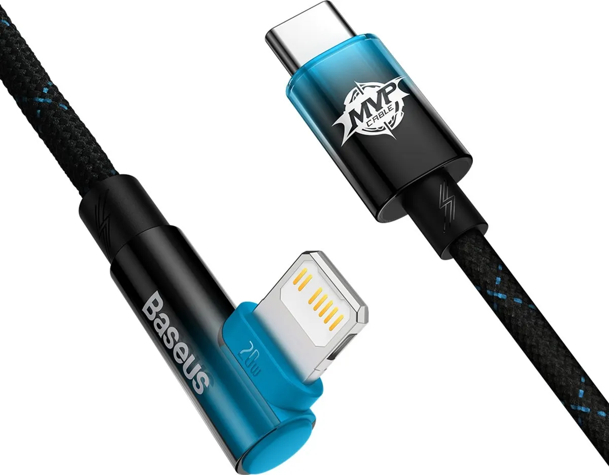 Кабель Baseus MVP 2 USB Type-C - Lightning (M/M), 20W, 1 м Black/Blue (CAVP000221) - мініатюра 2