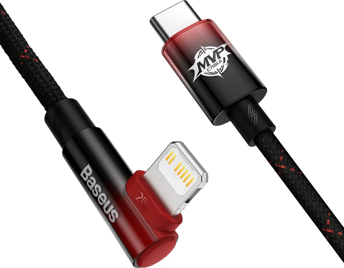 Кабель Baseus MVP 2 USB Type-C - Lightning (M/M), 20W, 1 м Black/Red (CAVP000220) - мініатюра 2