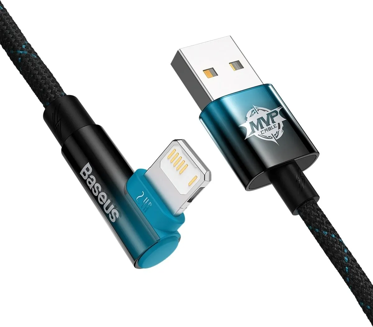 Кабель Baseus MVP 2 USB - Lightning (M/M), 2.4A, 1 м Black/Blue (CAVP000021) - мініатюра 2