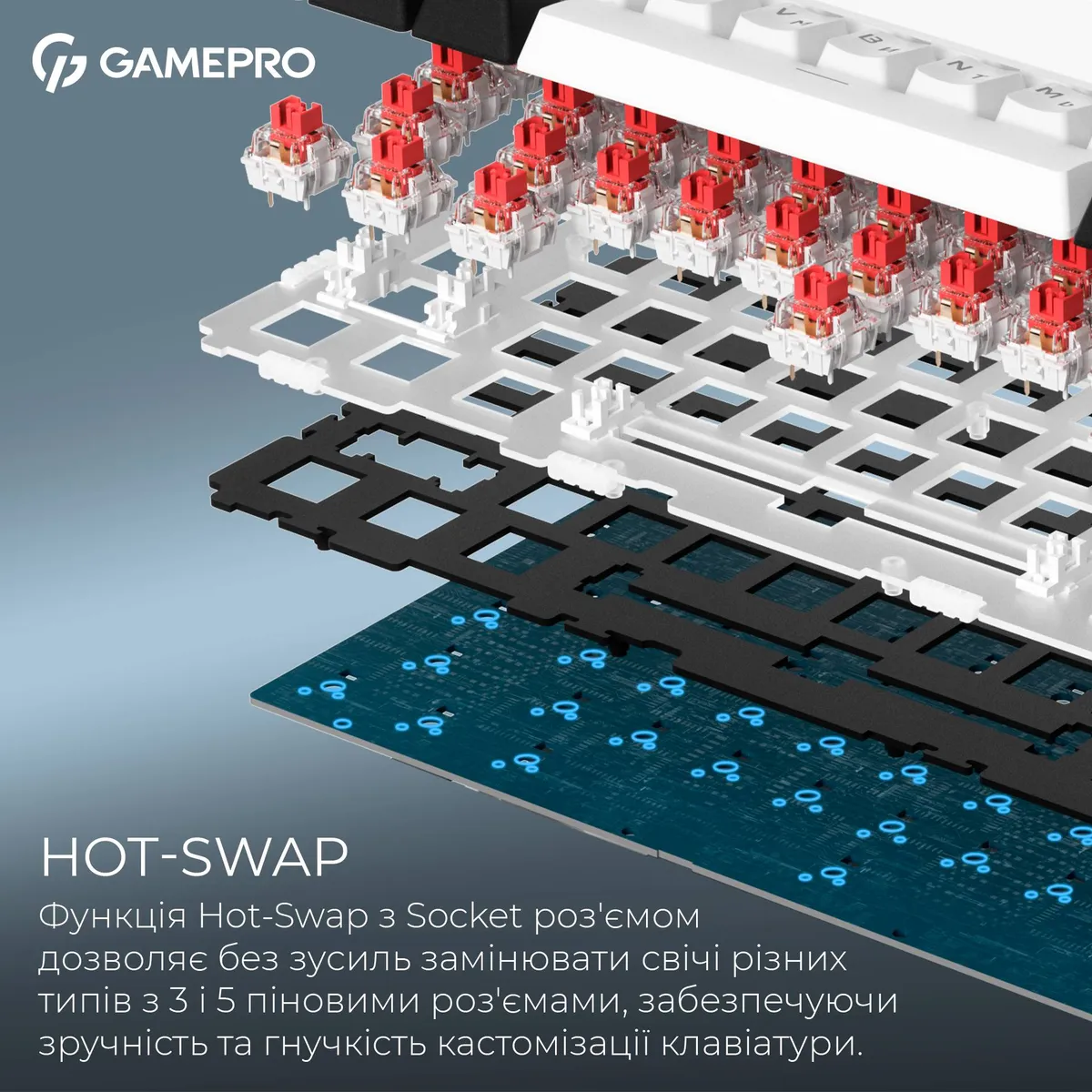 Бездротова механічна клавіатура GamePro Asgard Valhalla (MK160W Pro) 75% QLAB orange switches - мініатюра 6