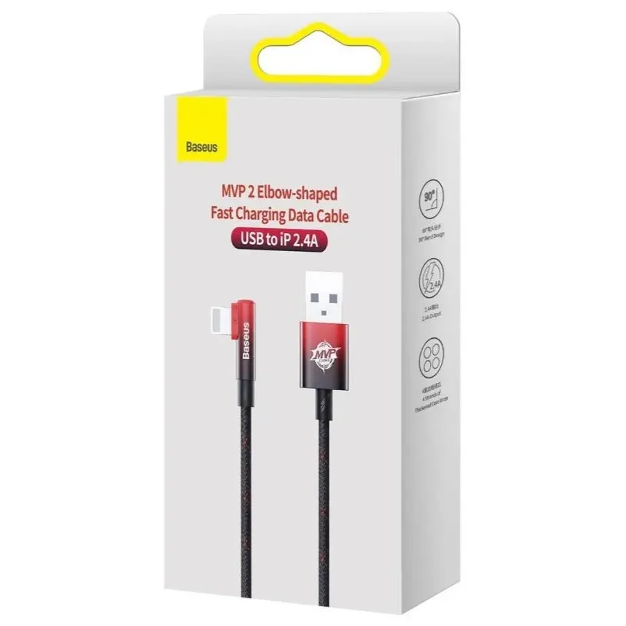 Кабель Baseus MVP 2 USB - Lightning (M/M), 2.4A, 2 м Black/Red (CAVP000120) - мініатюра 3