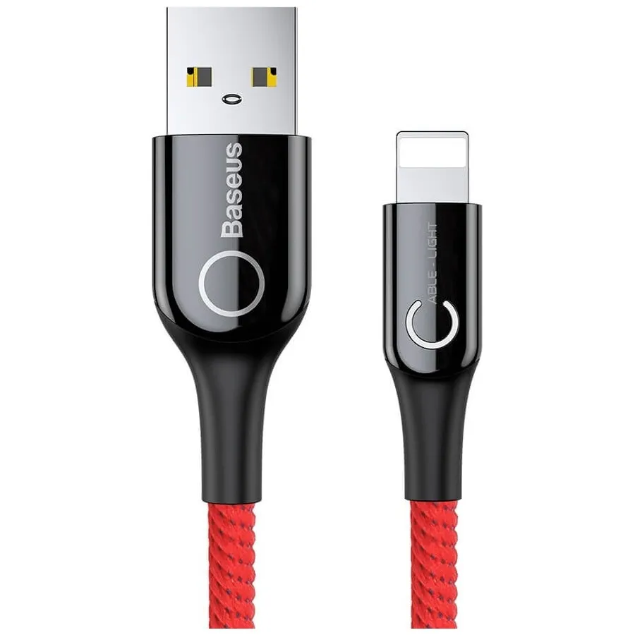Кабель Baseus C-shaped Light Intelligent Power-Off USB - Lightning (M/M), 2.4A, 1 м Red (CALCD-09) - зображення 1