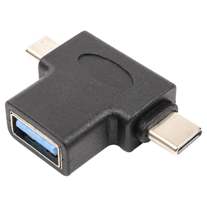 Перехідник PowerPlant USB Type-C/microUSB - USB (M/F) Black (CA913121) - зображення 1