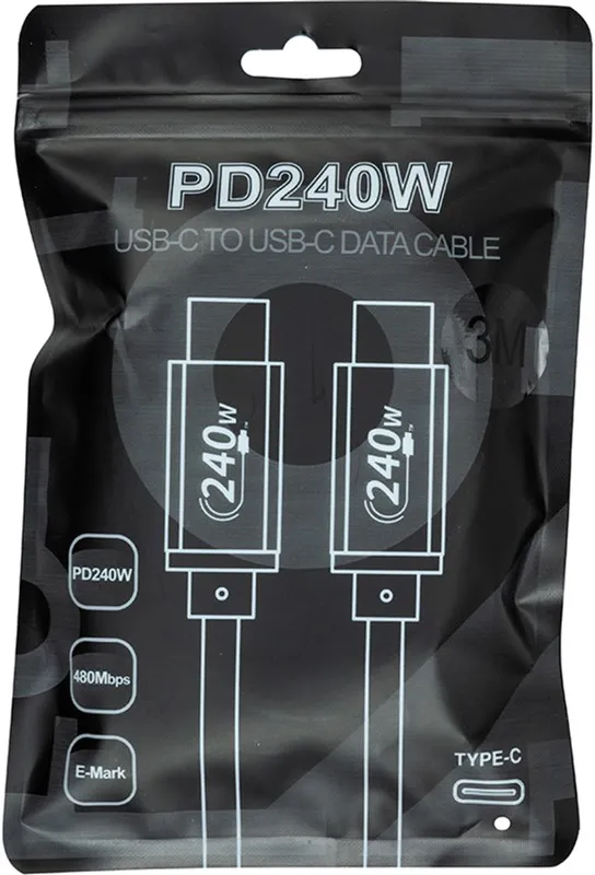 Кабель San Guan USB Type-C - USB Type-C (M/M) PD 240W, 3 м, Black (CA914128) - мініатюра 4